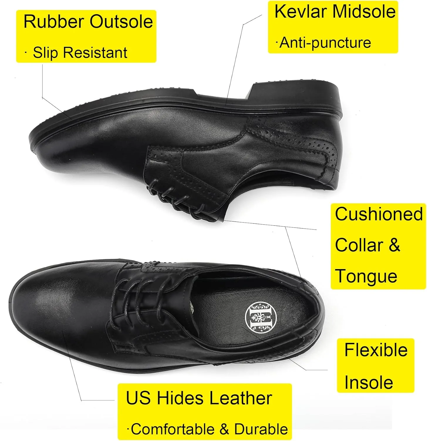 CONRAD Men's Black Safety Executive Oxford Dress Shoes - Oil Resistant, Slip Resistant, Kevlar Protection, Breathable EH Work Shoe