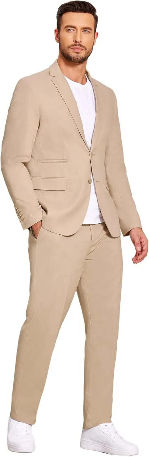 COOFANDY Men's 2 Piece Linen Suits Set Regular Fit Casual Lightweight Blazer Jacket and Pants