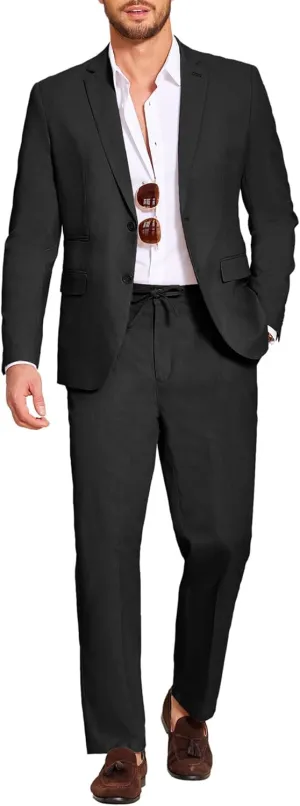 COOFANDY Men's 2 Piece Linen Suits Set Regular Fit Casual Lightweight Blazer Jacket and Pants