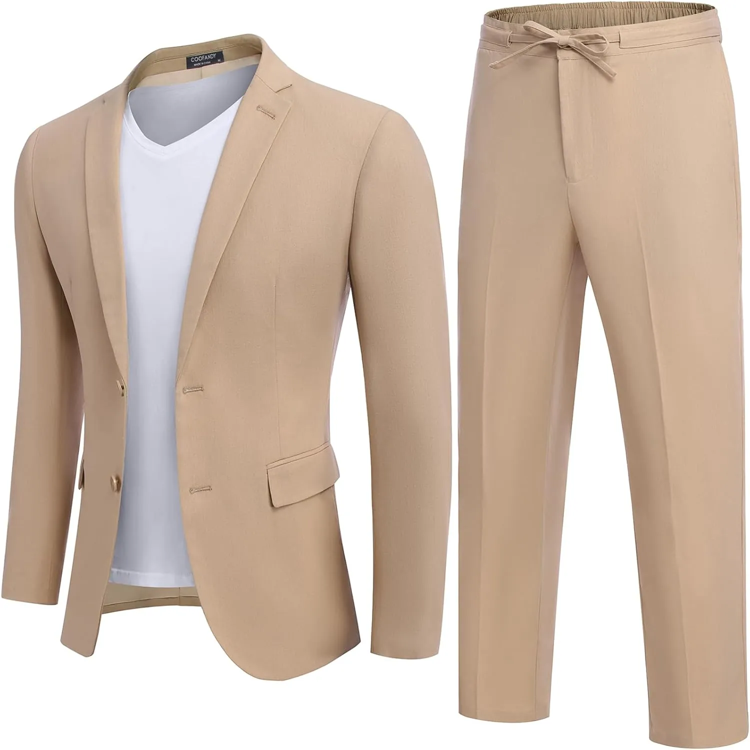 COOFANDY Men's 2 Piece Linen Suits Set Regular Fit Casual Lightweight Blazer Jacket and Pants