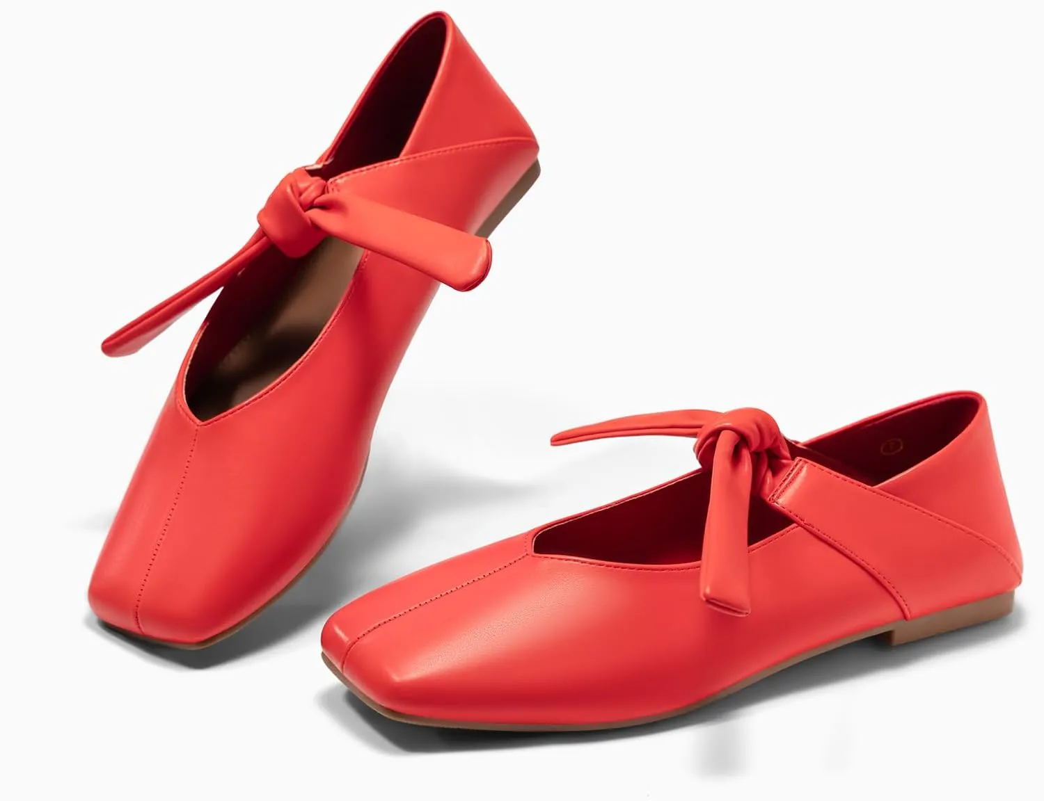 Coutgo Womens Mary Jane Flats Bow Square Toe Ballet Flats Dressy Comfortable Slip on Flat Shoes