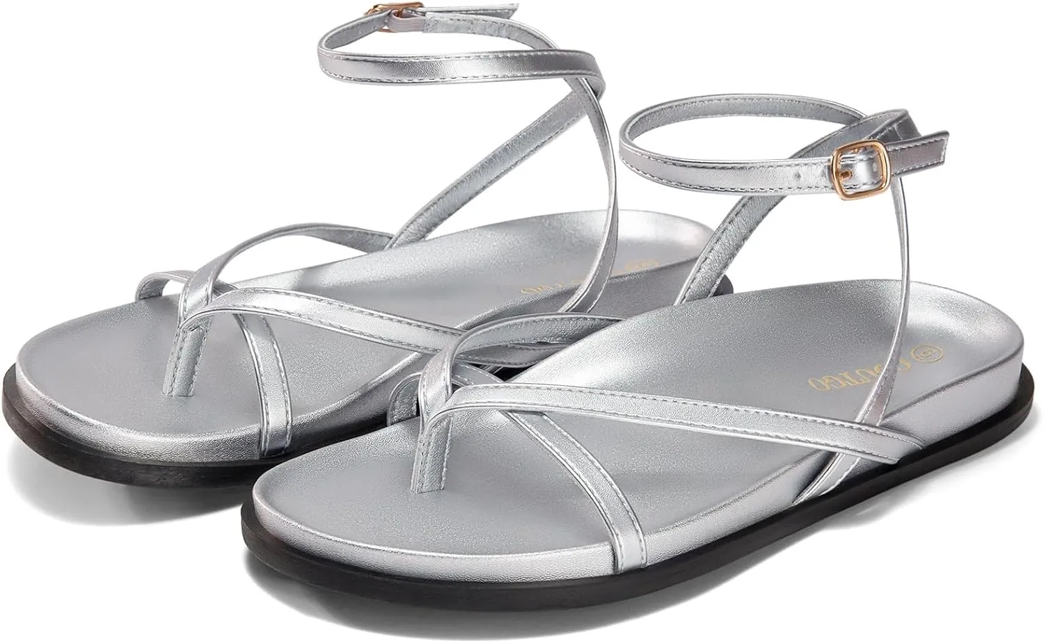Coutgo Womens Strappy Flat Sandals Comfortable Flip Flop Footbed Sandals Ankle Strap Summer Beach Shoes