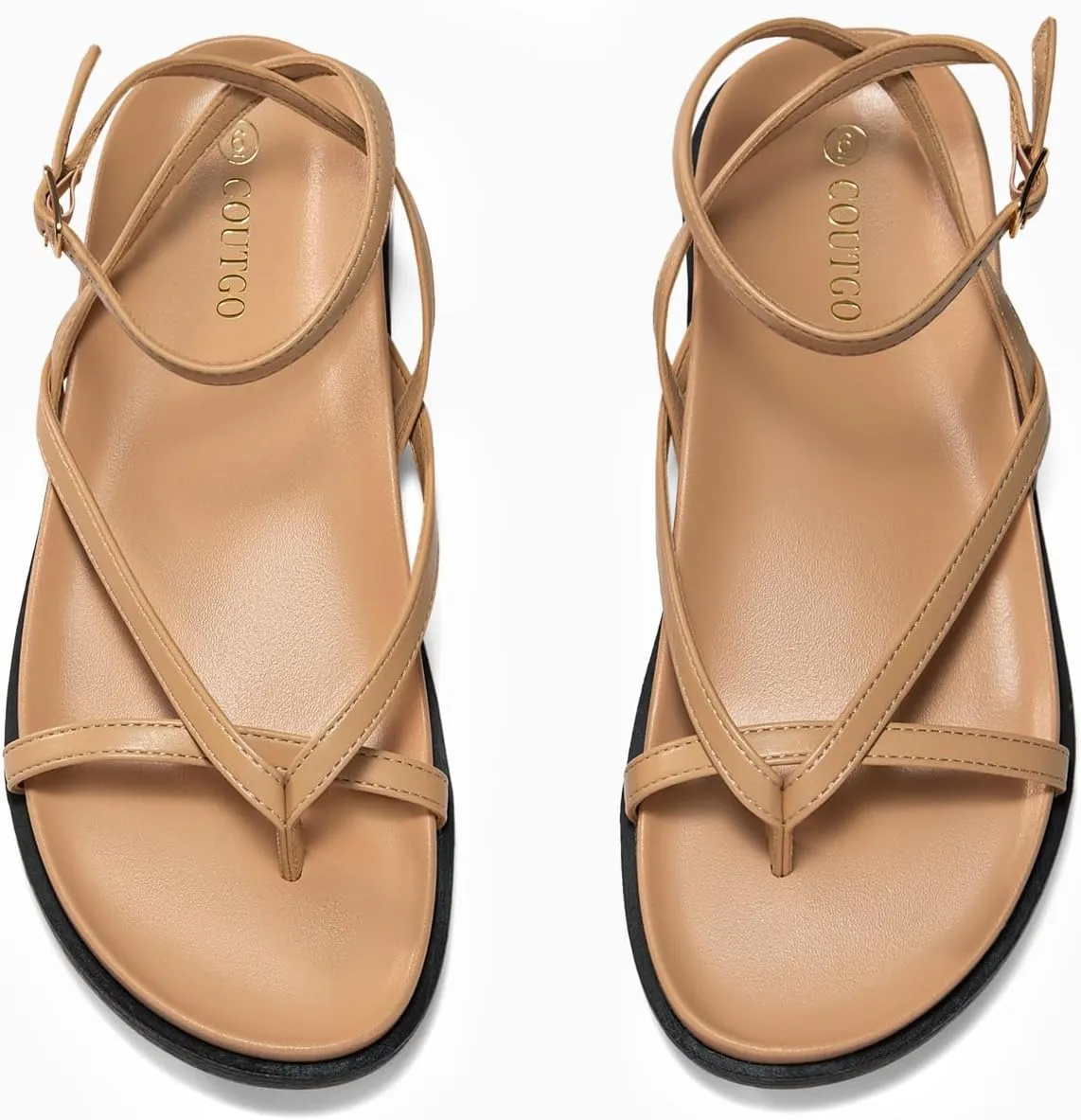 Coutgo Womens Strappy Flat Sandals Comfortable Flip Flop Footbed Sandals Ankle Strap Summer Beach Shoes