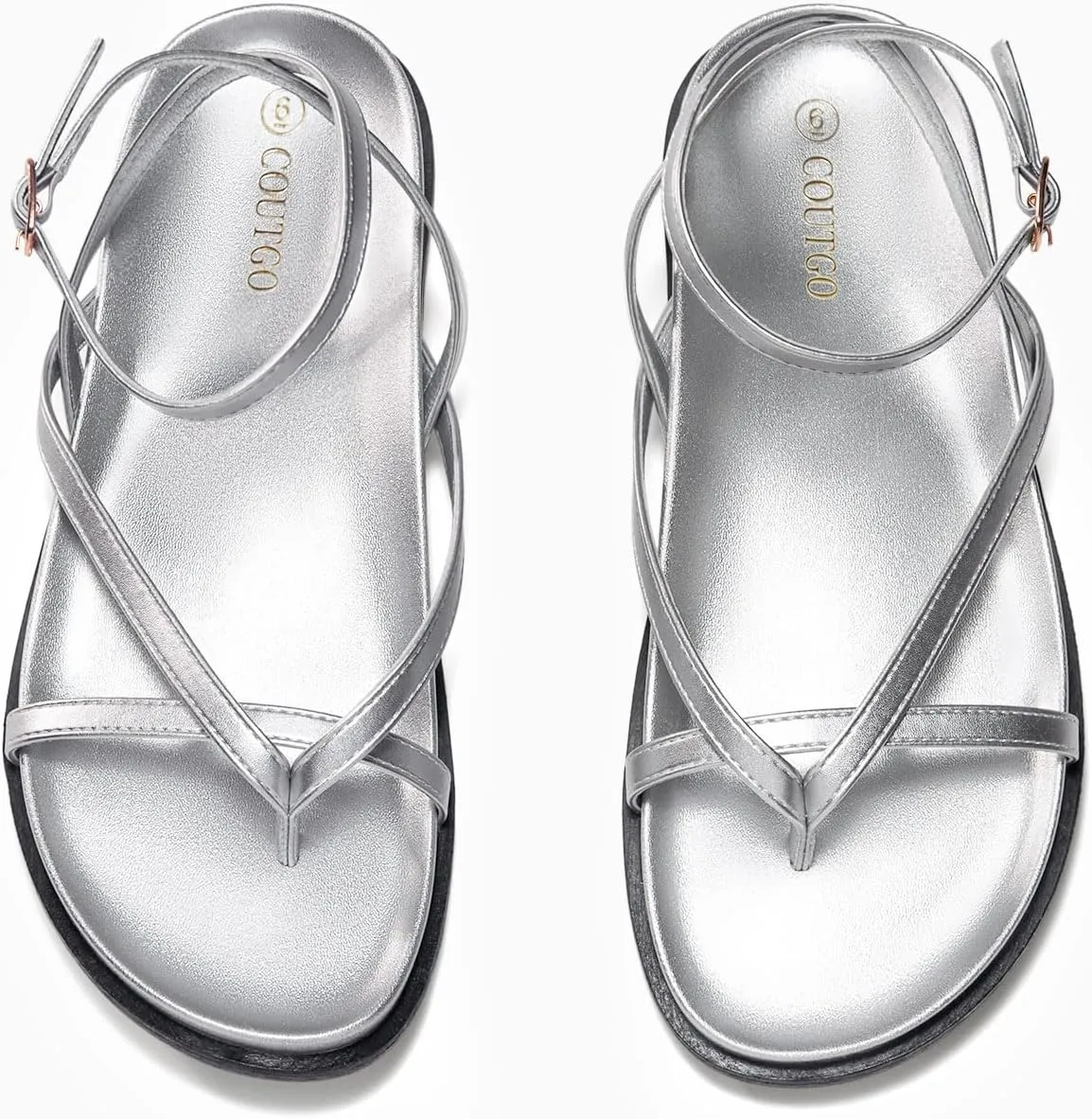 Coutgo Womens Strappy Flat Sandals Comfortable Flip Flop Footbed Sandals Ankle Strap Summer Beach Shoes