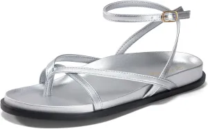 Coutgo Womens Strappy Flat Sandals Comfortable Flip Flop Footbed Sandals Ankle Strap Summer Beach Shoes