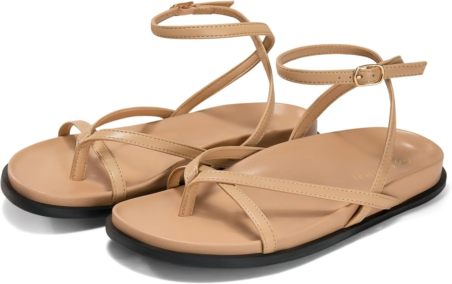 Coutgo Womens Strappy Flat Sandals Comfortable Flip Flop Footbed Sandals Ankle Strap Summer Beach Shoes