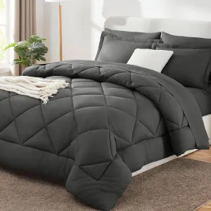 CozyLux California King Comforter Set with Sheets Dark Grey 7 Pieces Cal King Bed in a Bag All Season Bedding Sets with Comforter, Pillow Shams, Flat Sheet, Fitted Sheet and Pillowcases