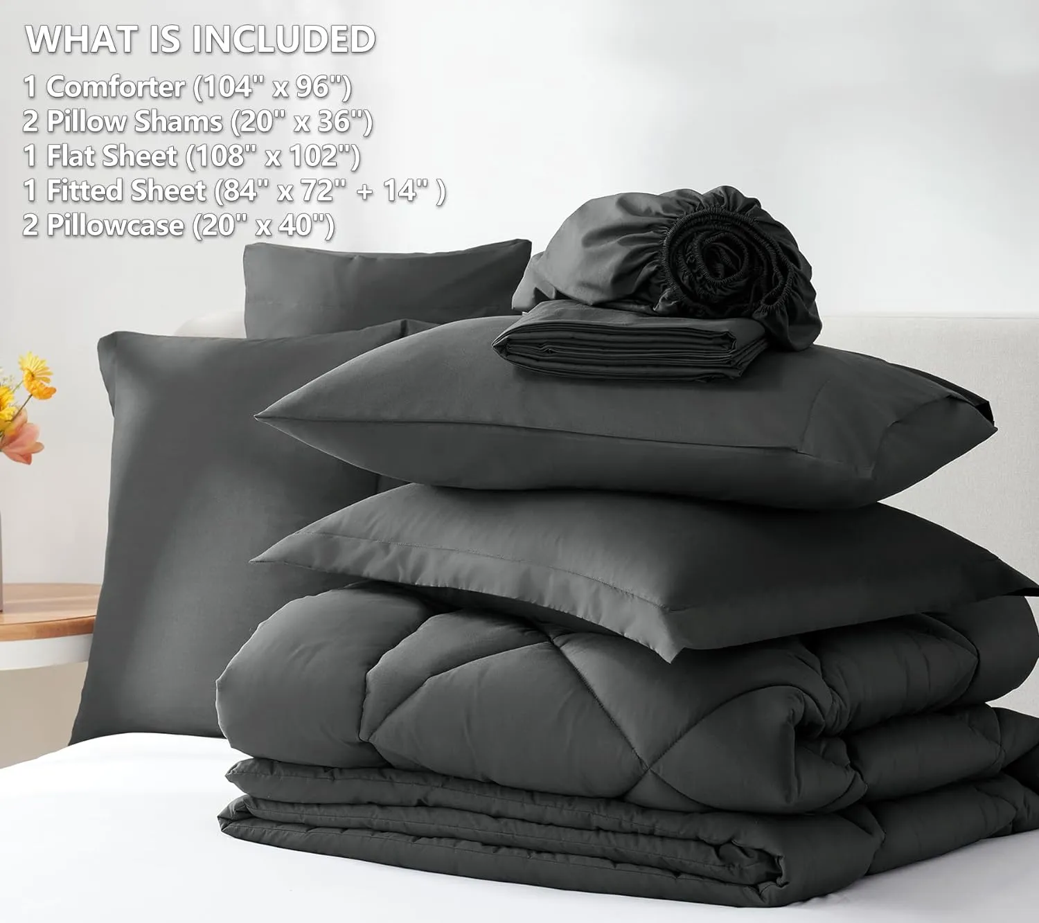 CozyLux California King Comforter Set with Sheets Dark Grey 7 Pieces Cal King Bed in a Bag All Season Bedding Sets with Comforter, Pillow Shams, Flat Sheet, Fitted Sheet and Pillowcases
