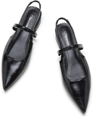 C.Paravano Women's Slingback Flats & Heels - Pointed Toe, Ankle Strap, Comfortable Leather Dress Shoes