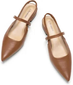 C.Paravano Women's Slingback Flats & Heels - Pointed Toe, Ankle Strap, Comfortable Leather Dress Shoes