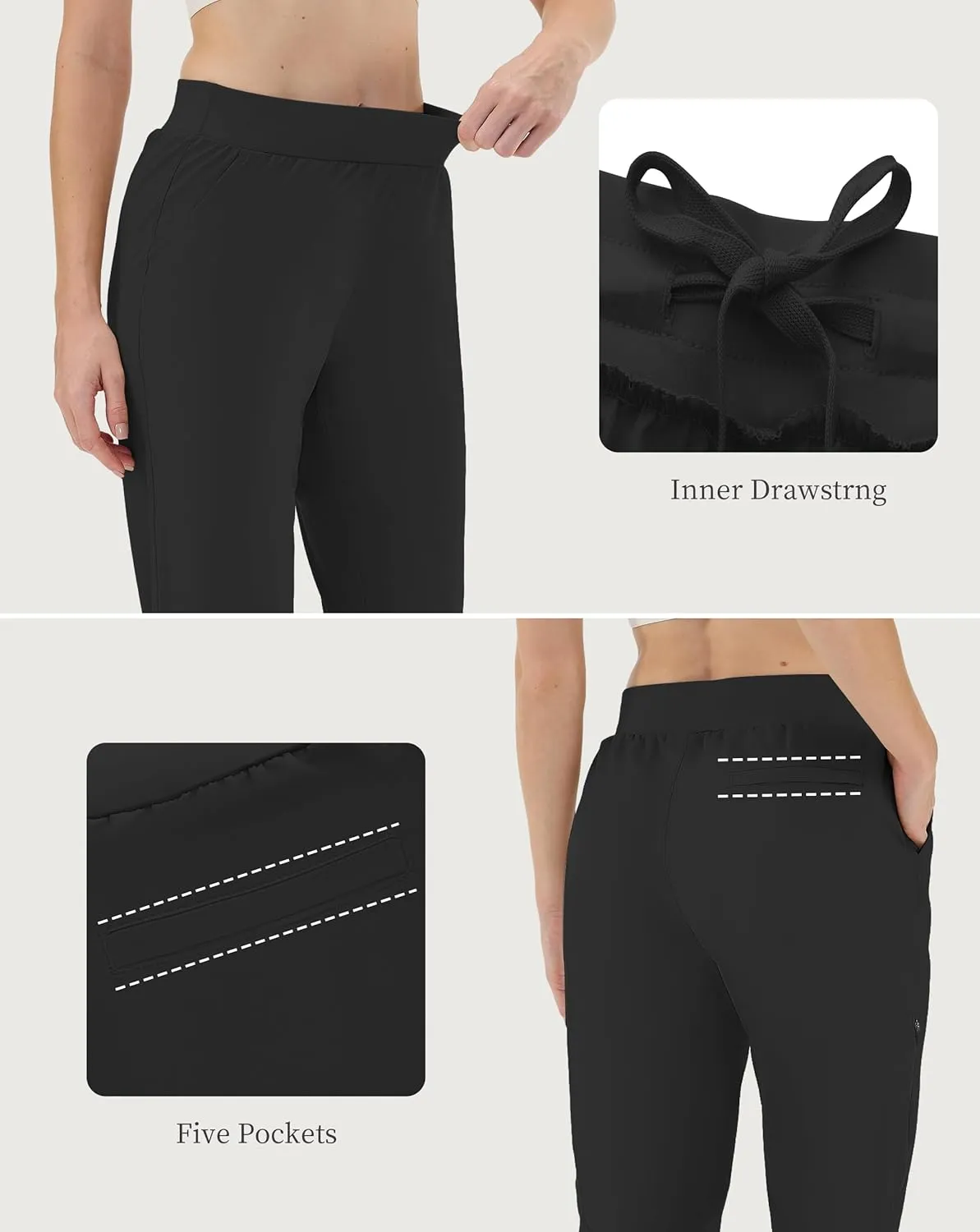 CQC Women's Golf Pants 7/8 Ankle Dress with 4 Zipper Pockets Water Resistant UPF 50  Quick Dry Pants Workout Lounge