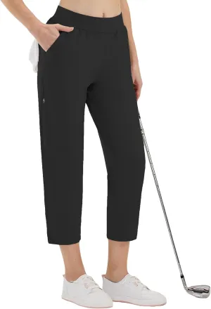 CQC Women's Golf Pants 7/8 Ankle Dress with 4 Zipper Pockets Water Resistant UPF 50  Quick Dry Pants Workout Lounge