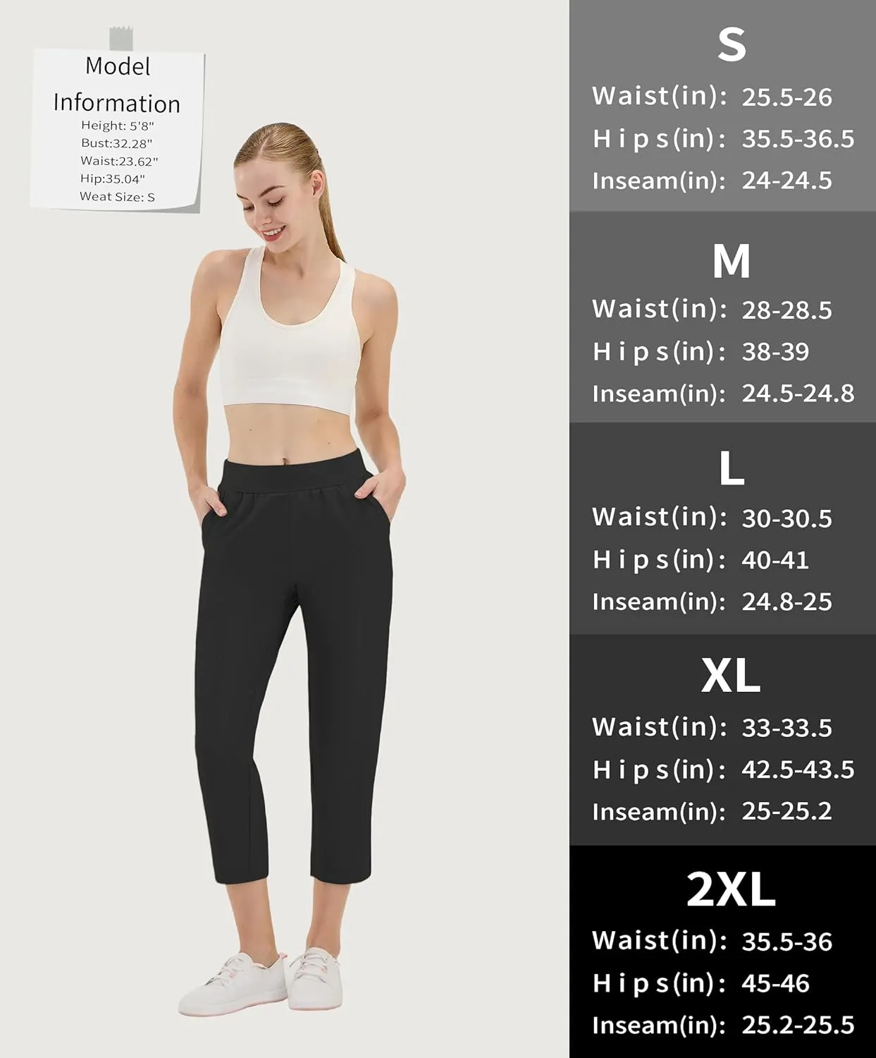 CQC Women's Golf Pants 7/8 Ankle Dress with 4 Zipper Pockets Water Resistant UPF 50  Quick Dry Pants Workout Lounge