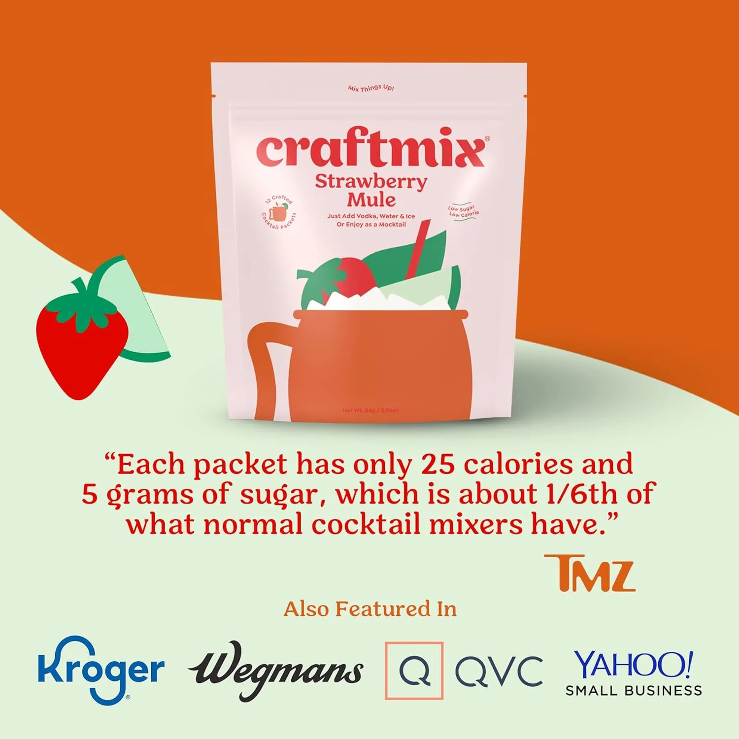 Craftmix Strawberry Mule, Makes 12 Drinks, Skinny Cocktail Mixers Moscow Mule - Mocktail Drink Mixers - Made With Real Fruit - Vegan Low-Carb, Low-Sugar, Non-GMO, Dairy Free, Gluten Free, Easy to Mix