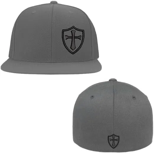 Crusader Cross Military Logo Front and Back Embroidered Flexfit Hat Black Grey Navy Red Olive Royal Blue Curved or Flat Brim