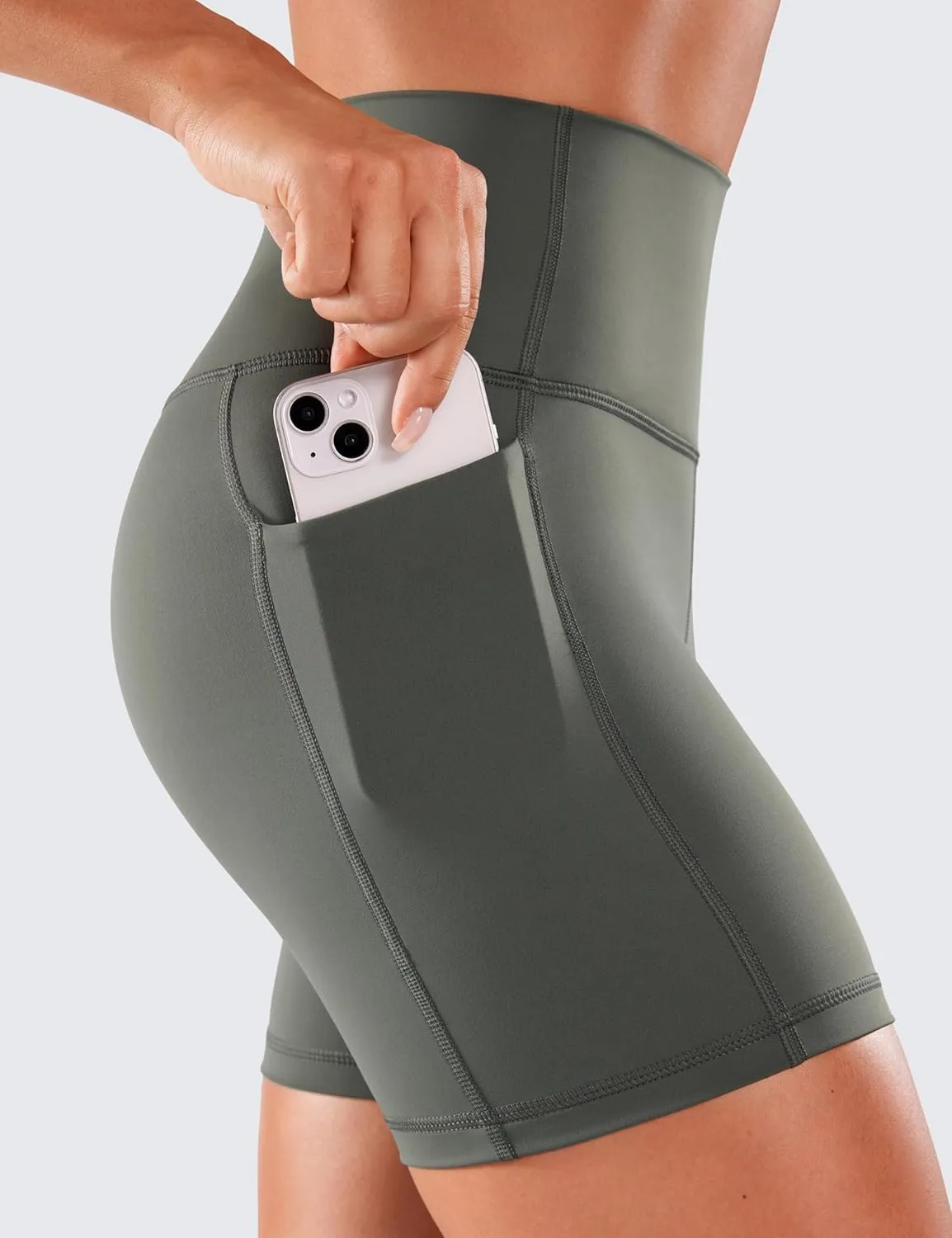 CRZ YOGA Women's Naked Feeling Biker Shorts with Pockets 5'' - High Waisted Yoga Gym Workout Spandex