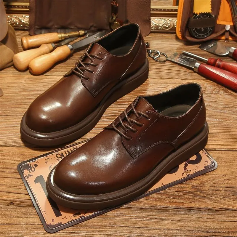 CSCDD Men's Shiny British Soft Sole Business Office Derby Shoes Casual Breathable Versatile Leather Inner Suitable for Commuting