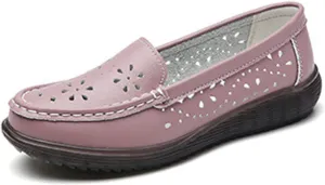 Cubicbee Women's Leather Hollow Round Toe Slip on Loafers Shoes Owlkay Fashion Breathable Soft Bottom Shallow Mouth Flat Driving Walking Shoes Casual Moccasins Boat Shoes