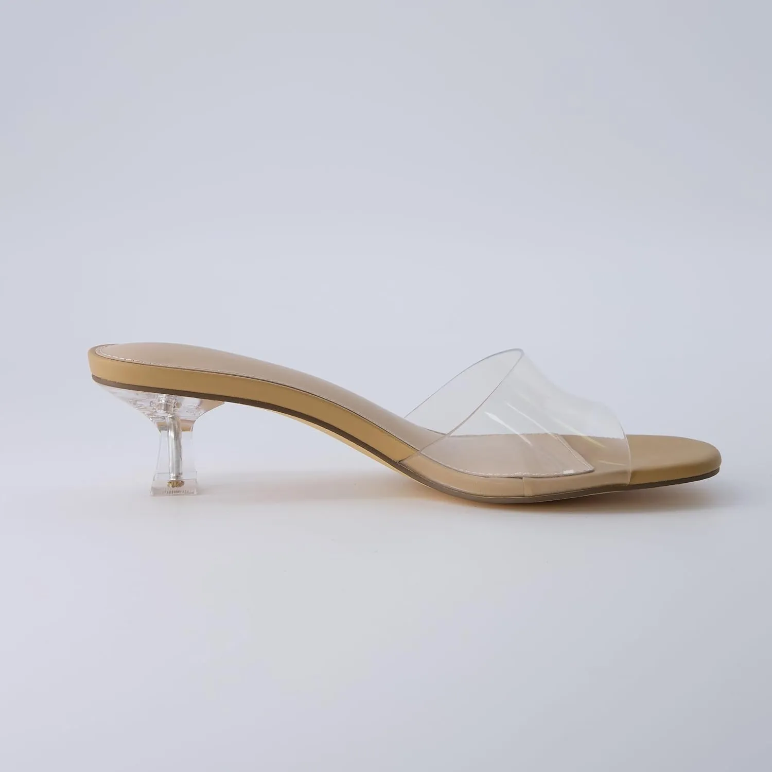 CUSHIONAIRE Women's Doral Lucite Kitten heel mule sandals  Memory Foam, Wide Widths Available