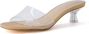 CUSHIONAIRE Women's Doral Lucite Kitten heel mule sandals  Memory Foam, Wide Widths Available