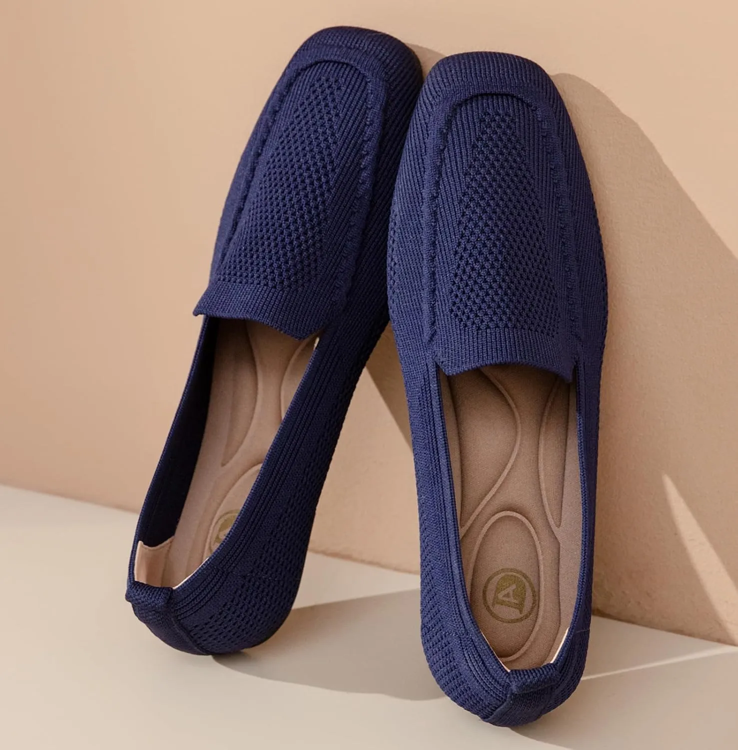 DADAWEN Womens Square Toe Flats Knit Dress Shoes Comfortable Women Shoes Slip On Shoes for Woman Soft Ballet Walking Flats Shoes