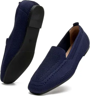 DADAWEN Womens Square Toe Flats Knit Dress Shoes Comfortable Women Shoes Slip On Shoes for Woman Soft Ballet Walking Flats Shoes