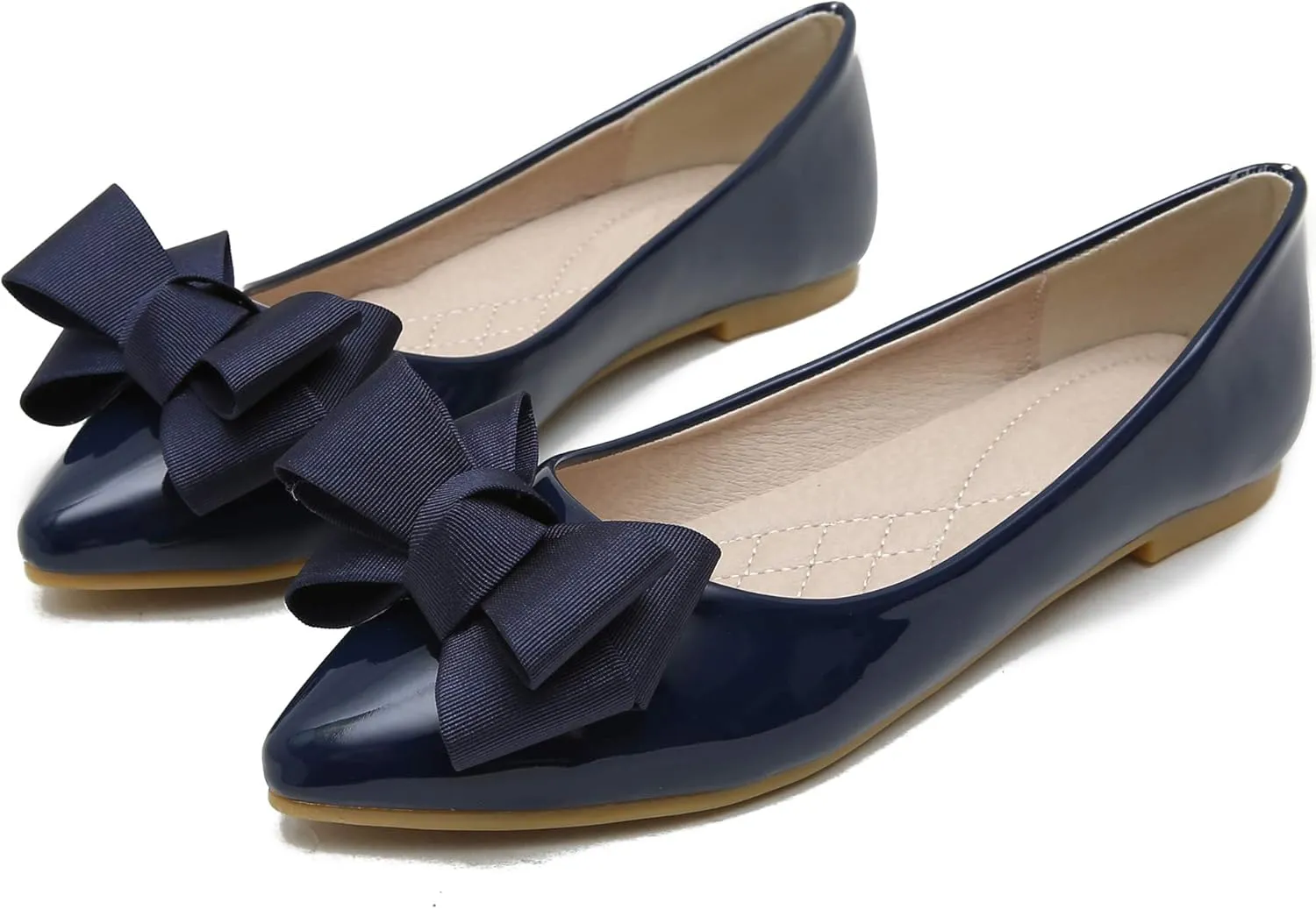 Dear Time Women's Patent Leather Ballet Flat with Bow Comfortable Pointy Slip-on Loafers