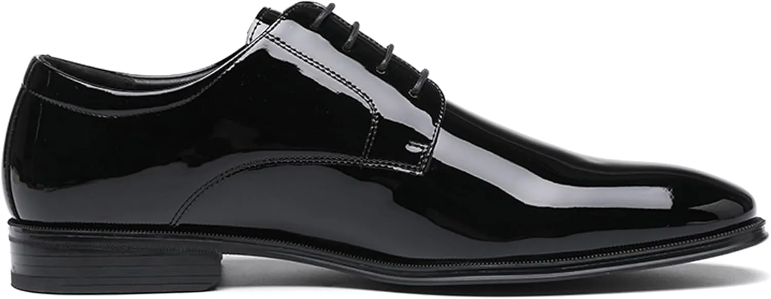 DECARSDZ Mens Classic Formal Oxford Lace-up Faux Patent Leather Shoe for Men Business Wedding Suit Tuxedo Dress Shoes