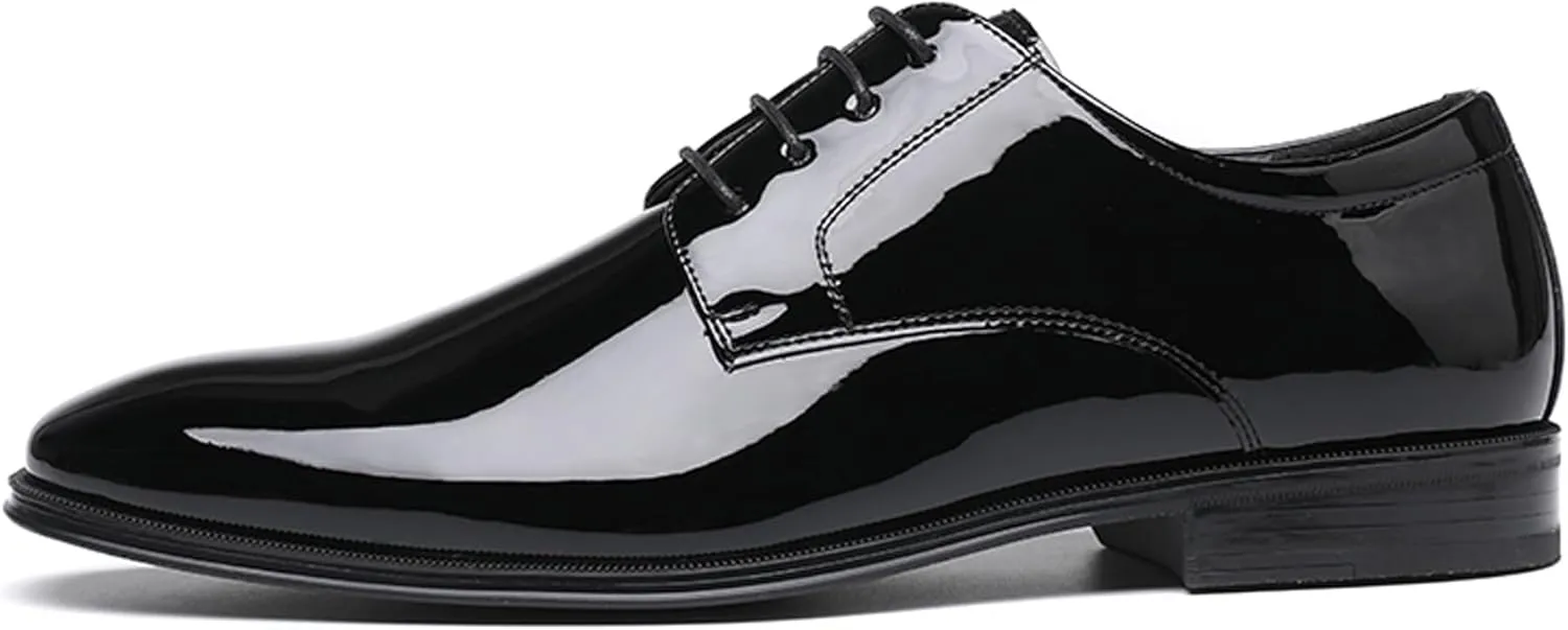 DECARSDZ Mens Classic Formal Oxford Lace-up Faux Patent Leather Shoe for Men Business Wedding Suit Tuxedo Dress Shoes