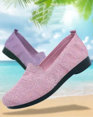 DESESE Women's Knitted Flat Shoes Lightweight Comfortable Loafers Casual Breathable Mesh Walking Shoes Anti Slip Slip On Mom's Shoes