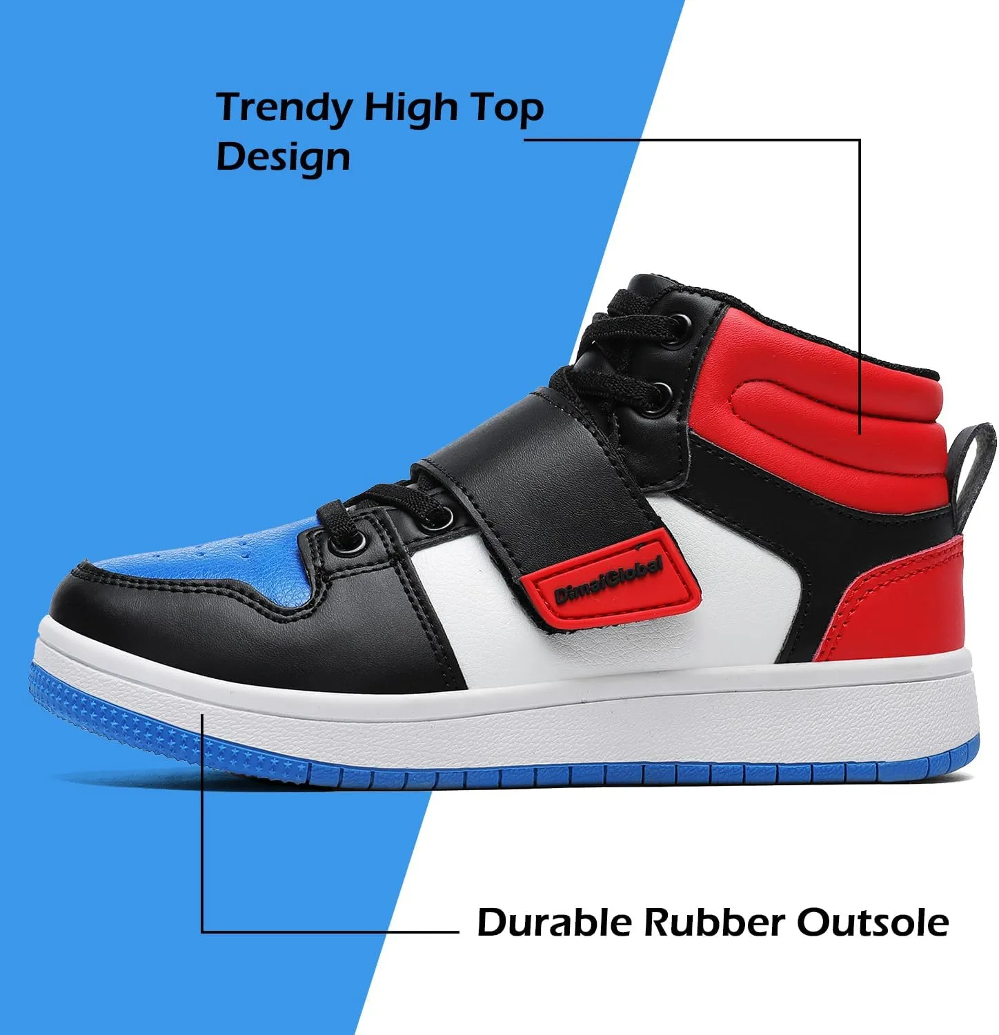 DimaiGlobal Kids Basketball Shoes Boys Girls High Top Sneakers for Youth Durable Sports Shoes Breathable Skate Shoes School Trainers