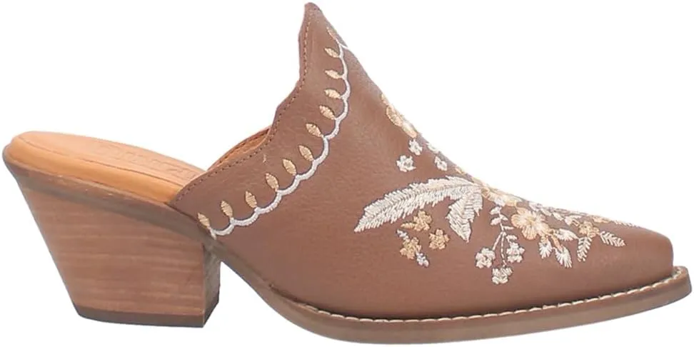 Dingo Womens Wildflower Floral Embroidered Round Toe Mule Casual Boots Mid Heel 2-3" - Off White