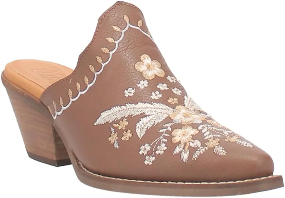 Dingo Womens Wildflower Floral Embroidered Round Toe Mule Casual Boots Mid Heel 2-3" - Off White