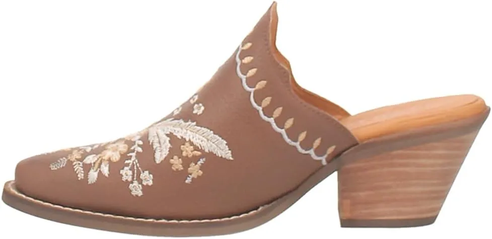 Dingo Womens Wildflower Floral Embroidered Round Toe Mule Casual Boots Mid Heel 2-3" - Off White