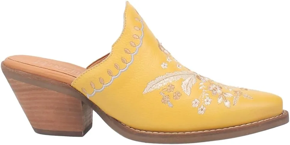 Dingo Womens Wildflower Floral Embroidered Round Toe Mule Casual Boots Mid Heel 2-3" - Off White