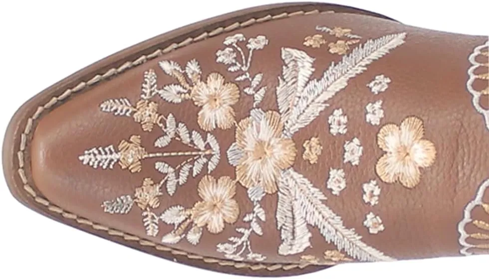 Dingo Womens Wildflower Floral Embroidered Round Toe Mule Casual Boots Mid Heel 2-3" - Off White