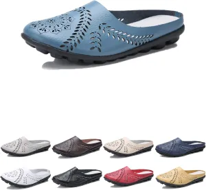 DirraBra Owlkay Women's Hollow Breathable Casual Mule Sandals, Slip On Flat Loafers Outdoor Comfortable Backless Slippers
