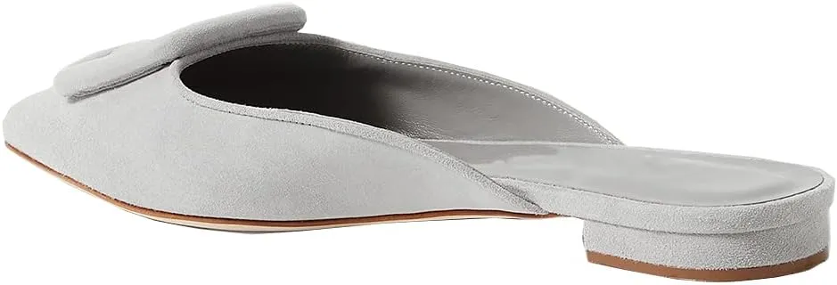 Divanne Mules for Women, Buckle Flat Mules Pointed Toe Backless Mule Slides Suede Slip On Loafers