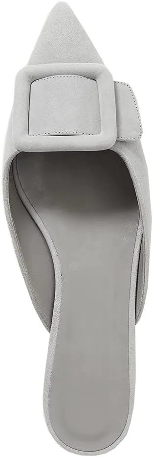 Divanne Mules for Women, Buckle Flat Mules Pointed Toe Backless Mule Slides Suede Slip On Loafers