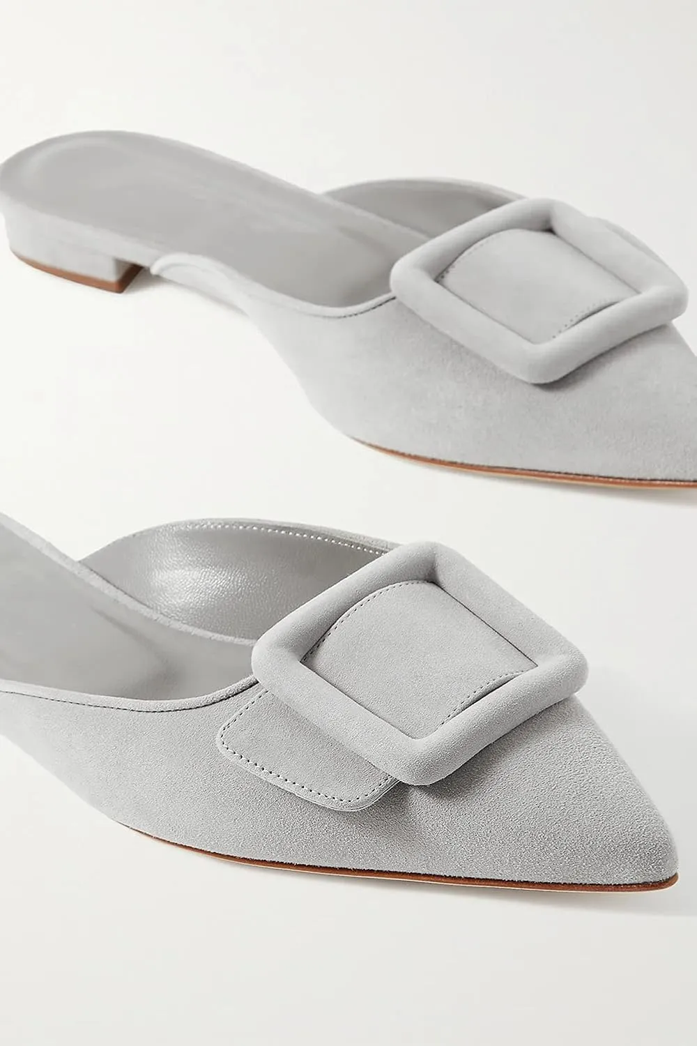 Divanne Mules for Women, Buckle Flat Mules Pointed Toe Backless Mule Slides Suede Slip On Loafers