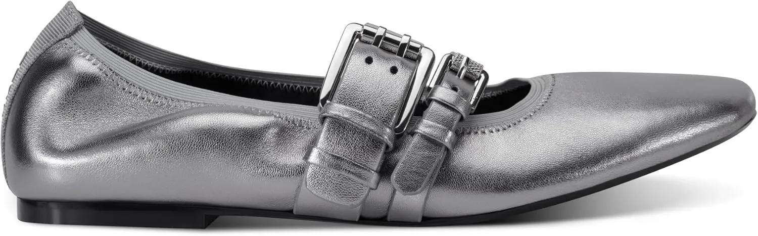 DKNY Women's Dade Ballet Flat with Double Buckle Strap Mule