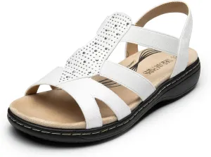 DREAM PAIRS Women's Comfortable Arch Support Dressy Flat Sandals Elastic Open Toe Walking Shoes for Summer