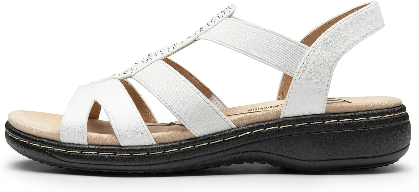 DREAM PAIRS Women's Comfortable Arch Support Dressy Flat Sandals Elastic Open Toe Walking Shoes for Summer