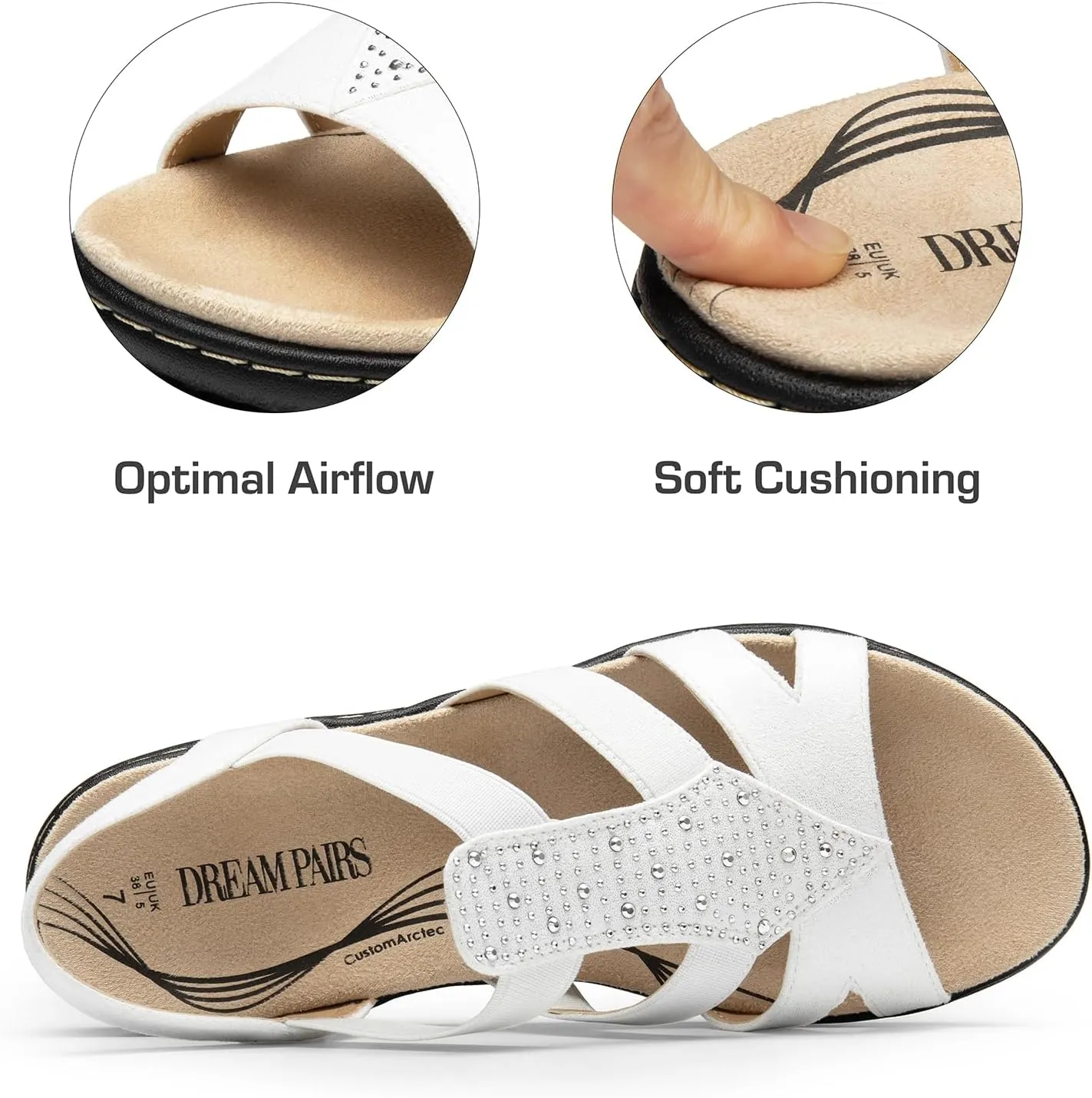 DREAM PAIRS Women's Comfortable Arch Support Dressy Flat Sandals Elastic Open Toe Walking Shoes for Summer