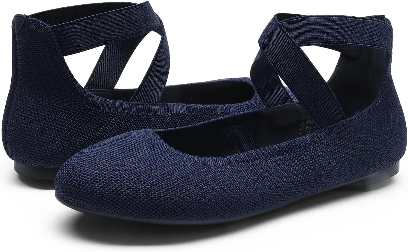 DREAM PAIRS Women's Comfortable Fashion Elastic Ankle Straps Flats Shoes