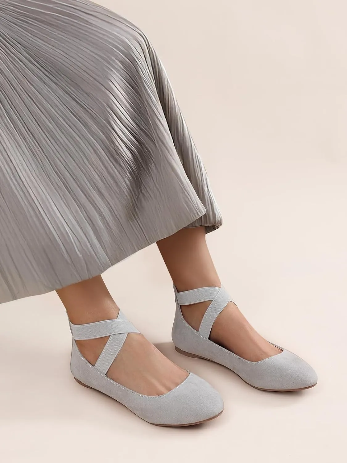 DREAM PAIRS Women's Comfortable Fashion Elastic Ankle Straps Flats Shoes