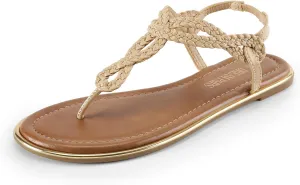 DREAM PAIRS Women's Flat Sandals Dressy Summer Stappy Comfortable Ankle Elastic T-Strap Beach Thong Sandals