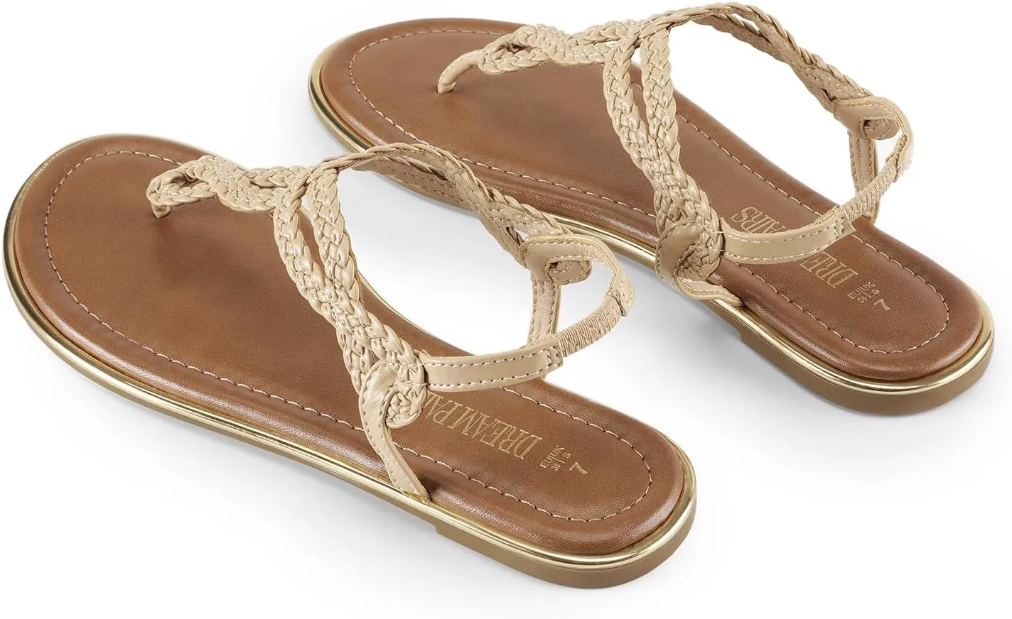 DREAM PAIRS Women's Flat Sandals Dressy Summer Stappy Comfortable Ankle Elastic T-Strap Beach Thong Sandals