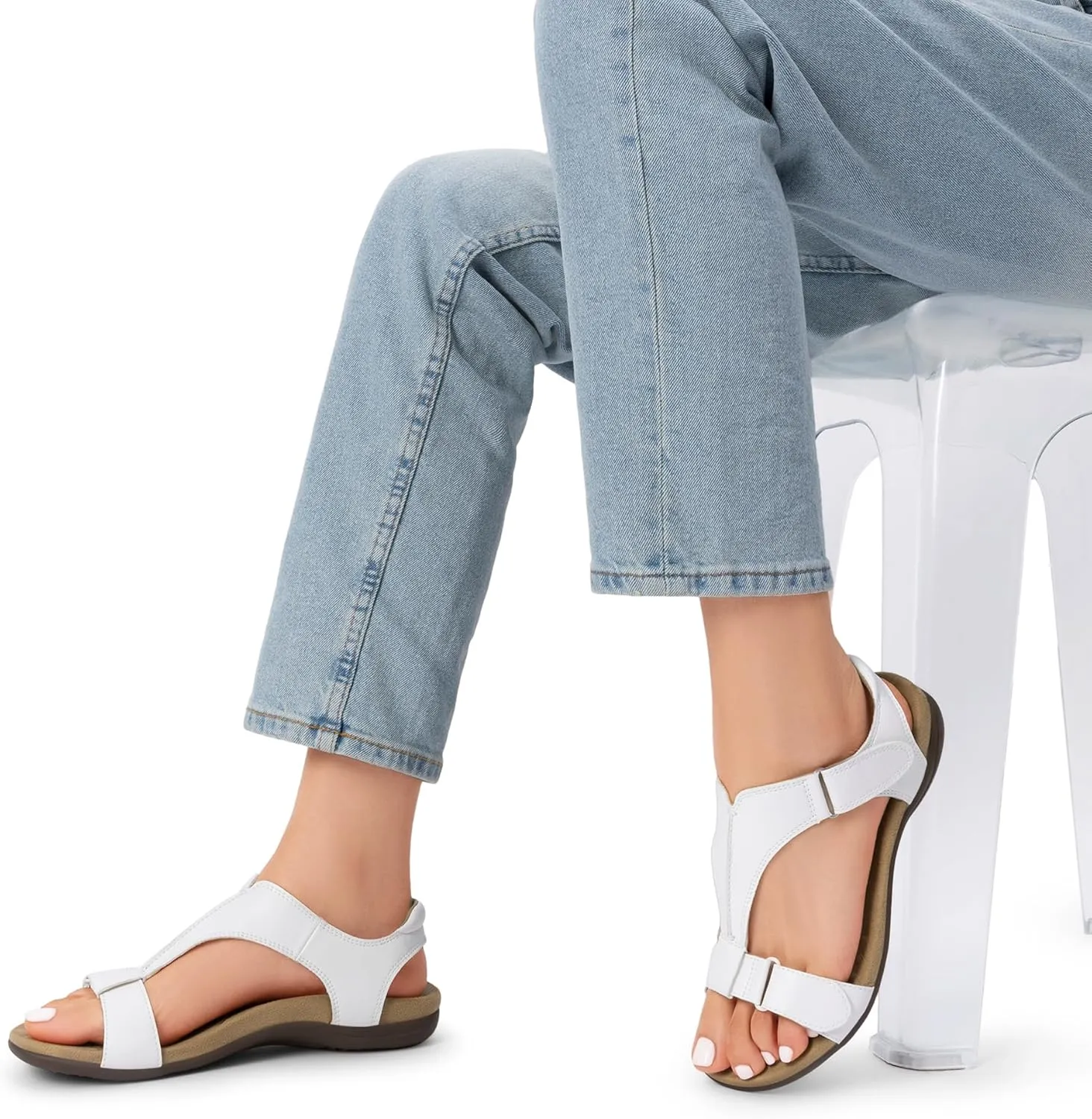 DREAM PAIRS Womens Sandals Arch Support T-Strap Orthopedic Flat Sandals Comfortable Summer Shoes