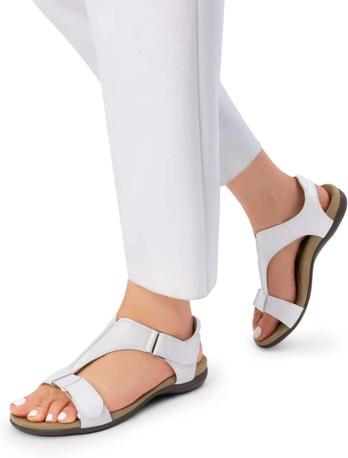 DREAM PAIRS Womens Sandals Arch Support T-Strap Orthopedic Flat Sandals Comfortable Summer Shoes